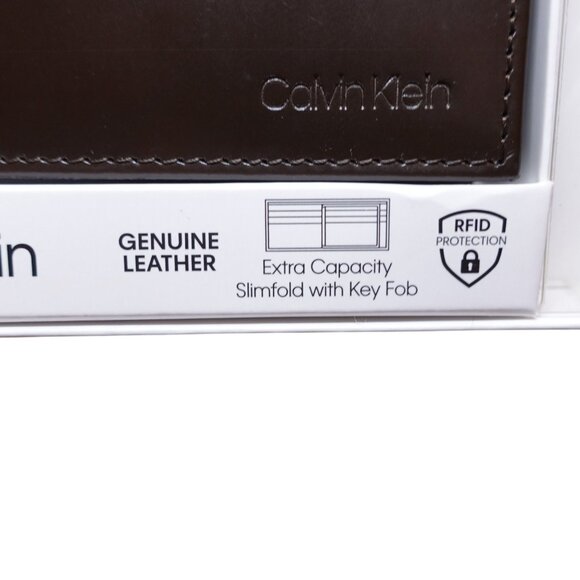 NIP Calvin Klein RFID Slimfold Extra Capacity Wallet With Key Fob Brown Leather - Picture 4 of 6